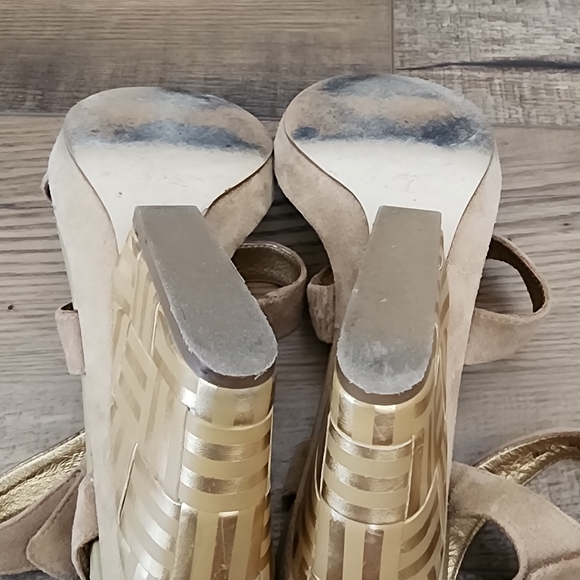 Kate spade New York Open Toe Strap Gray High Wedge Heel Buckle Ankle Size 7.5 - Picture 10 of 12